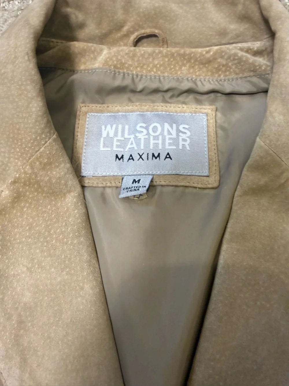 Wilsons Leather Women's Tan Suede Jacket with Leopard Trim Accents - Picture 2 of 9